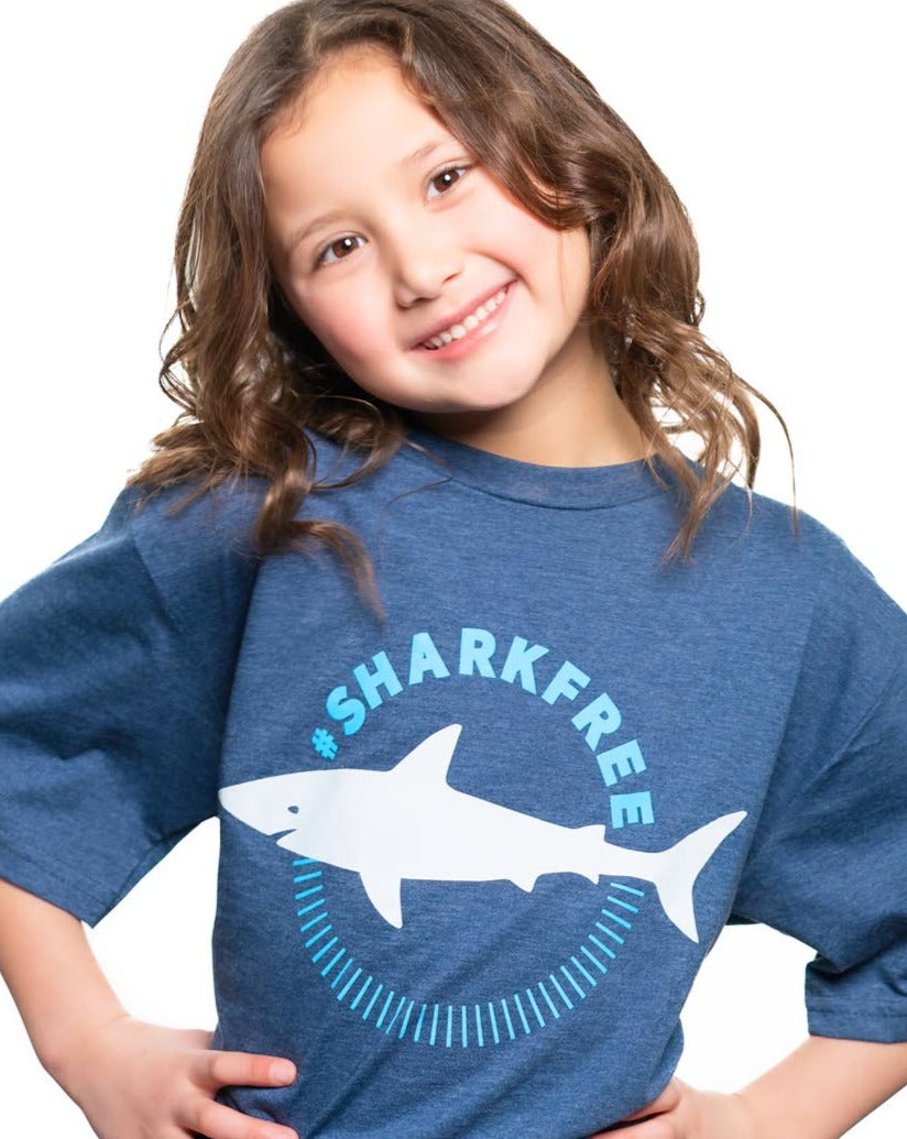 Youth Heather Navy Shark Free Tee